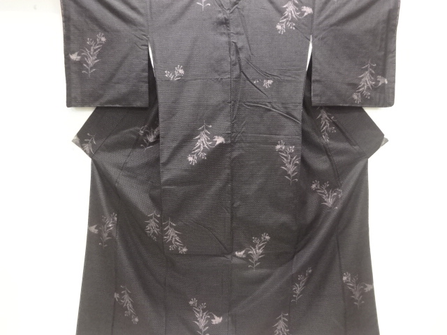 JAPANESE KIMONO / UNUSED FLORAL PATTERN WOVEN TSUMUGI KIMONO